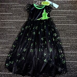 Wicked Elphaba Nightgown Kids Size 4 Black Green NEW Moon Star Mesh Sleep Dress